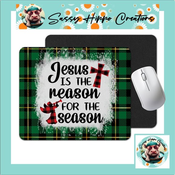 Mouse Pad Jesus is the Reason for the Season Christmas Cross Green Sublimated - Picture 1 of 4